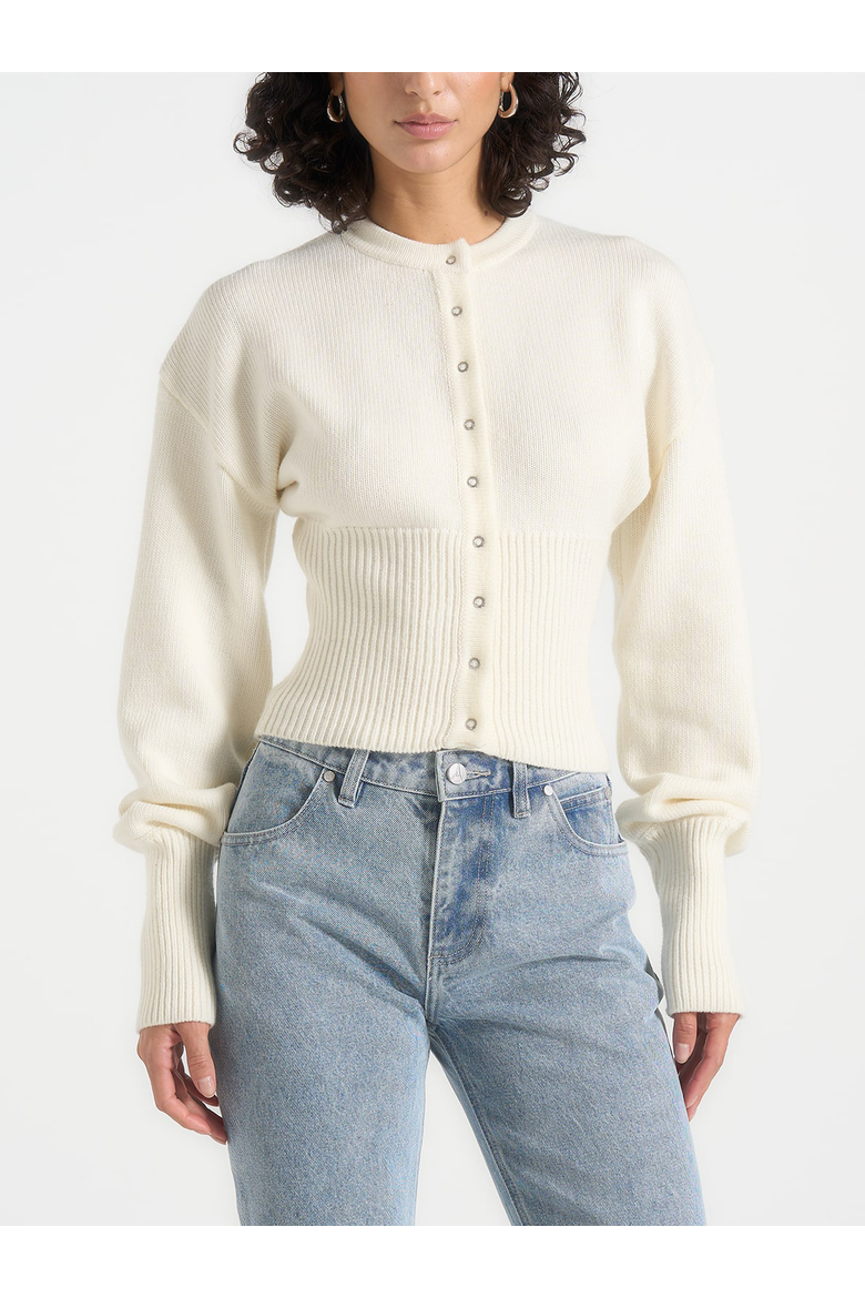 Mayla Knitted Cinch Waist Cardigan, Alternate, color, Cream