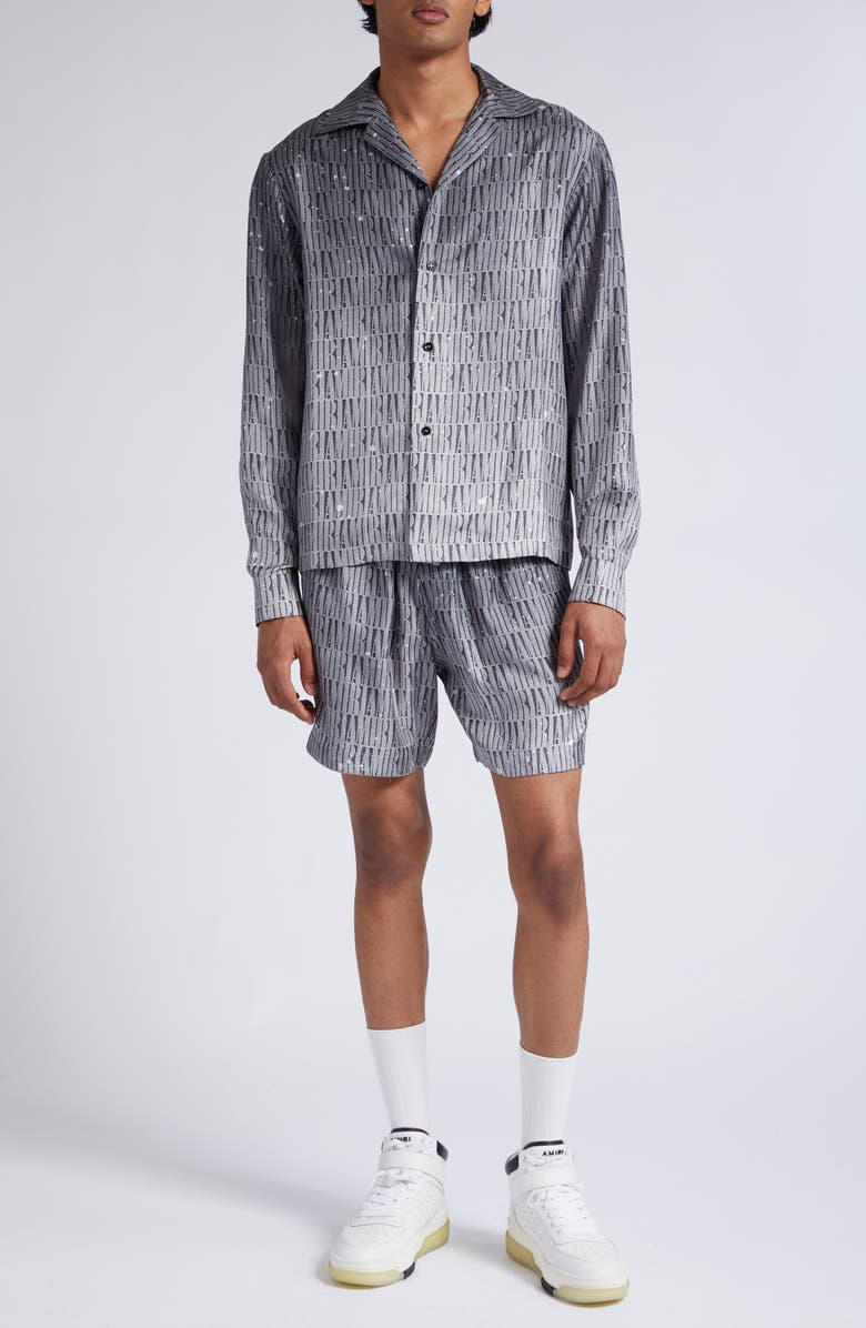 AMIRI Paint Splatter Gradient Logo Silk Twill Button-Up Shirt, Alternate, color, 