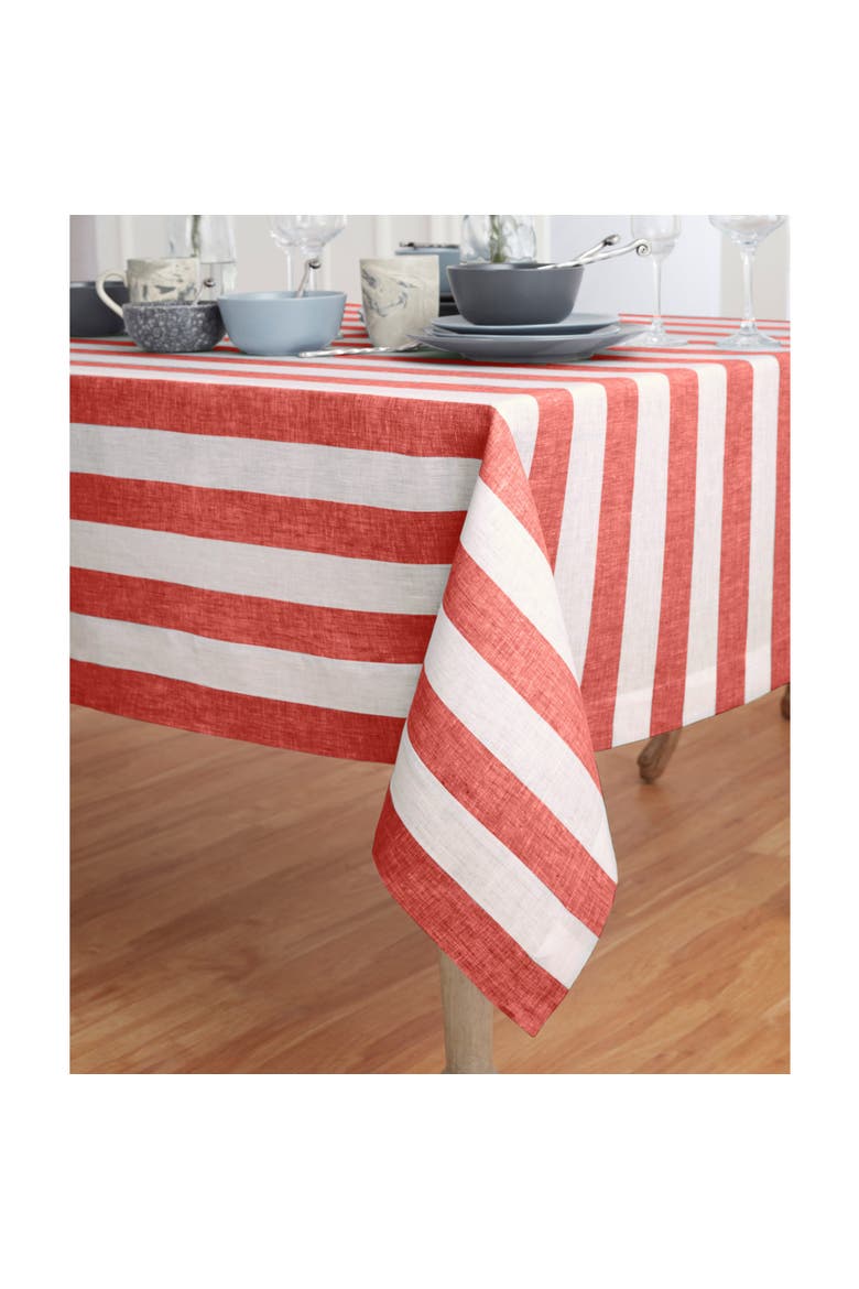 Linen Tablecloth - Cabana Stripe, Alternate, color, Red and White