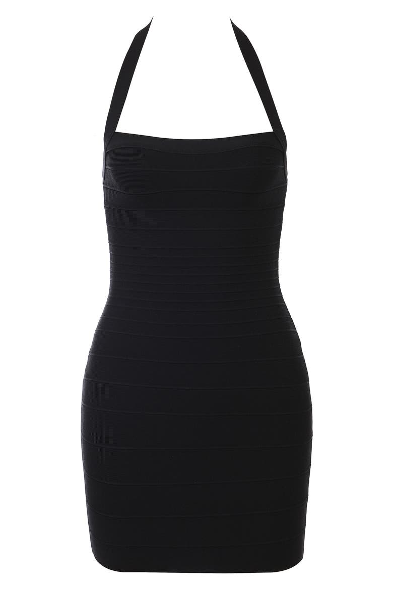 The Silhouette Halter Neck Bandage Minidress, Alternate, color, BLACK