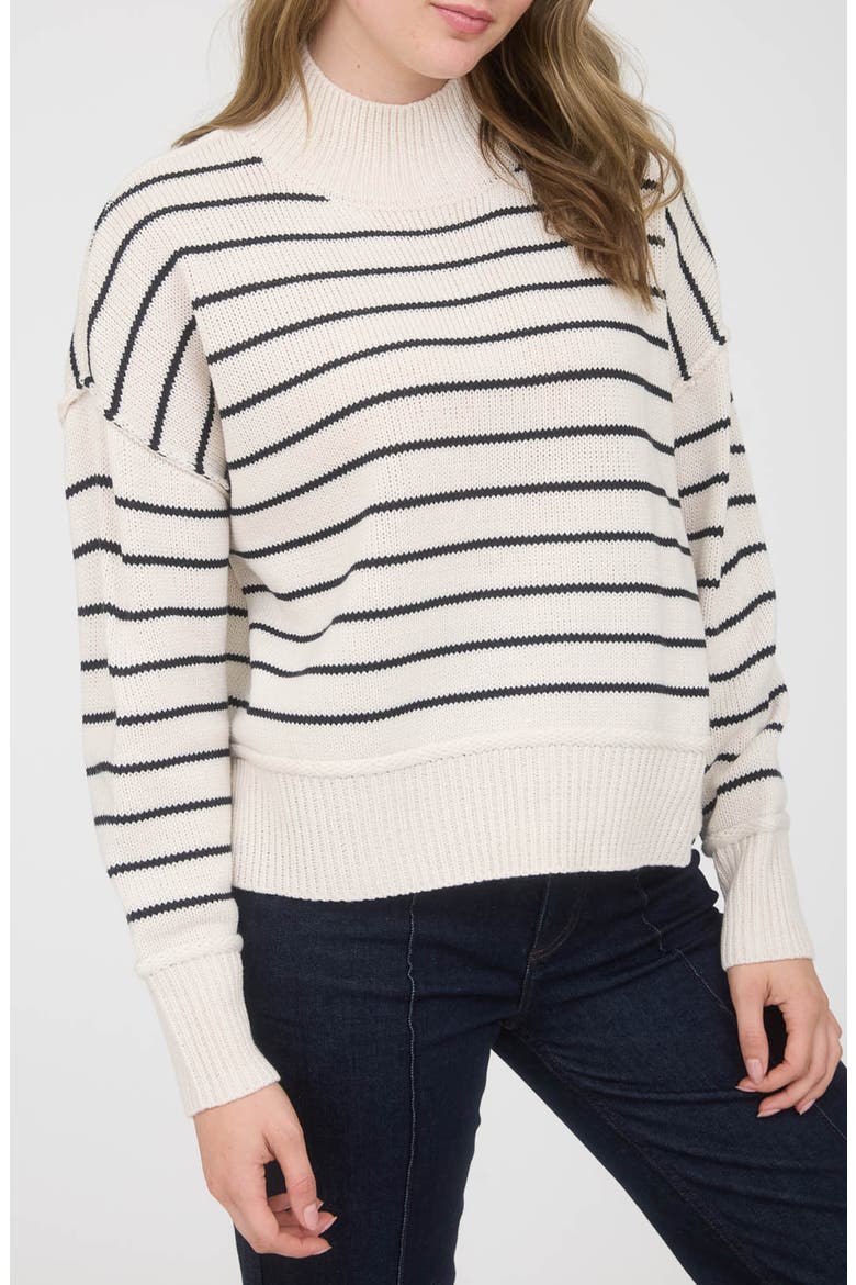 Stripe Mock Neck Sweater, Alternate, color, CREAM
