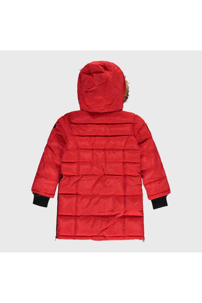 Girls' Long Faux Fur Parka, Alternate, color, Red