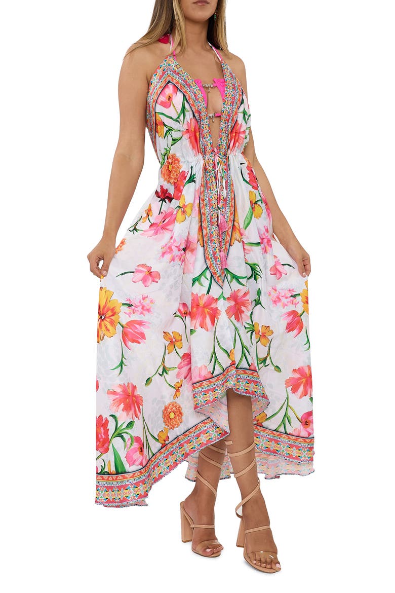 Floral Halter Dress, Main, color, WHITE