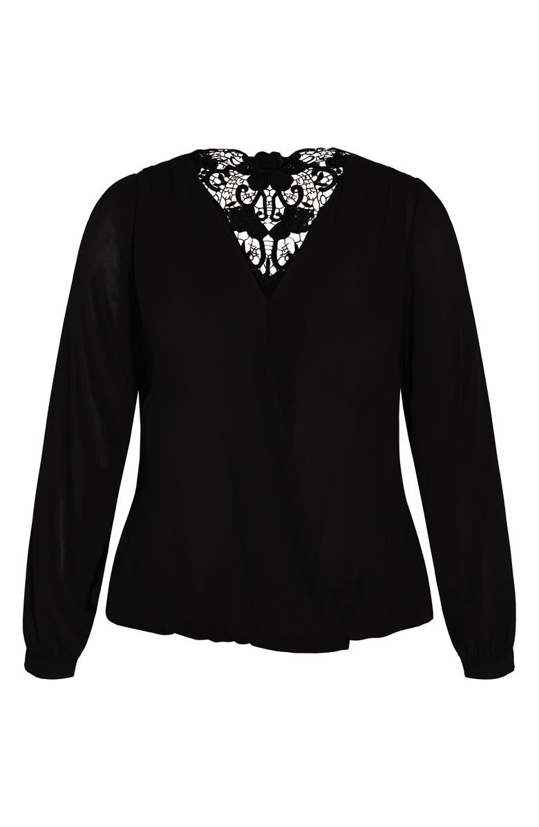 City Chic Guipure Lace Inset Long Sleeve Blouse, Alternate, color, 