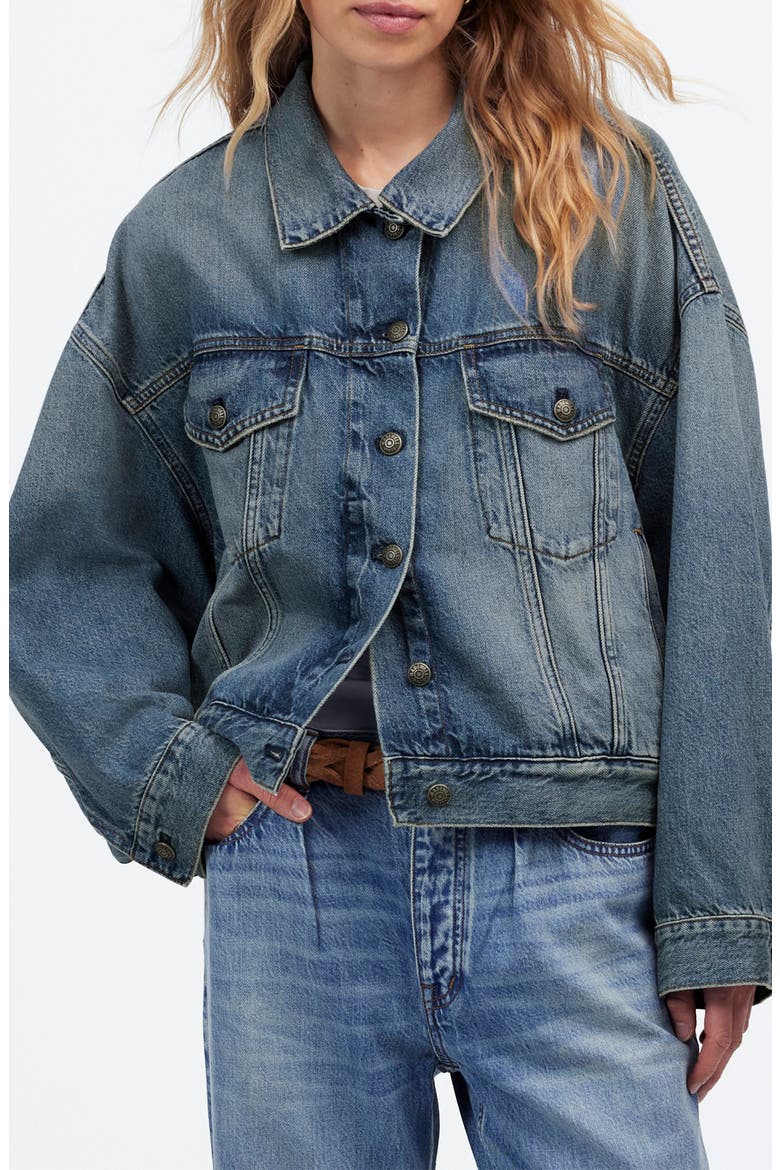 Crop Relaxed Denim Trucker Jacket, Main, color, BILLINGS WASH
