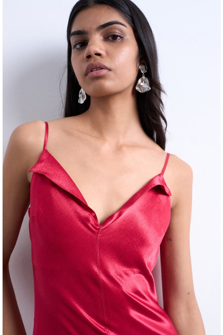 Folded Neck Satin Slip Maxi Dress, Alternate, color, ROSE MAROON