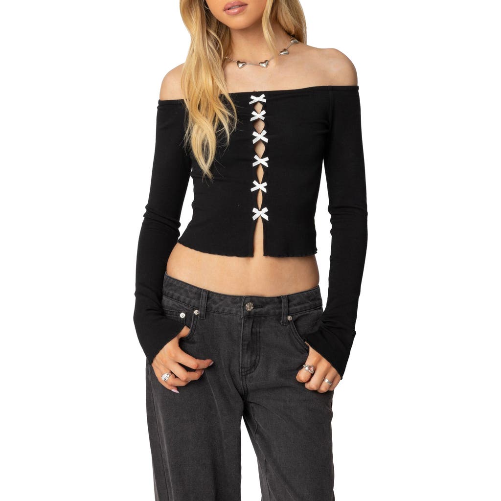 EDIKTED EDIKTED BOW KEYHOLE OFF THE SHOULDER TOP