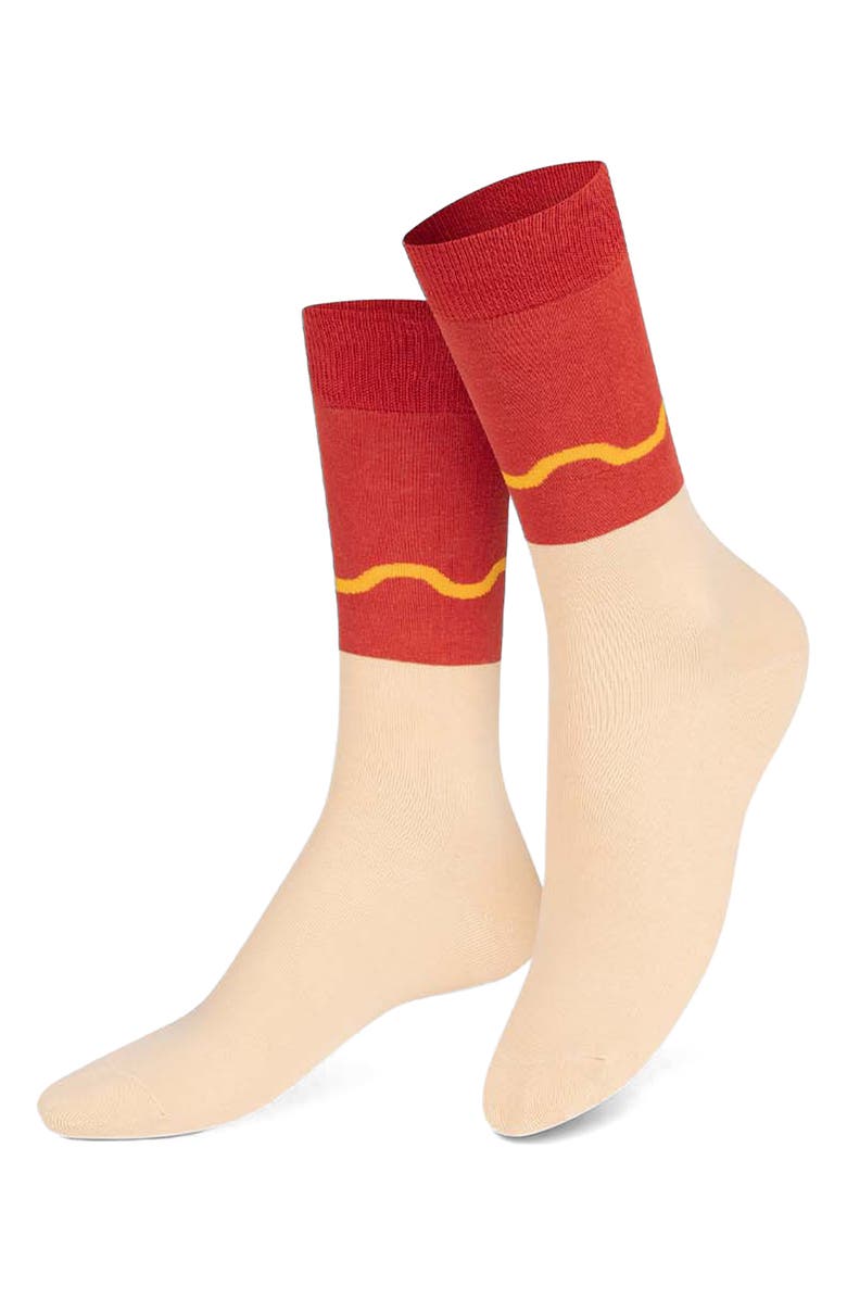 doiy Hot Dog 3D Crew Socks, Main, color, Beige/ Red
