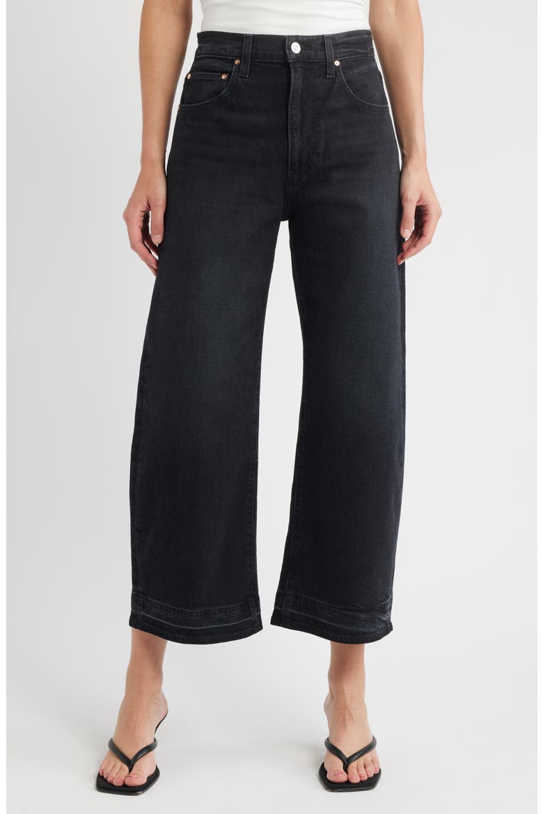 Arellia High Waist Release Hem Ankle Barrel Leg Jeans, Main, color, BLACK VOID