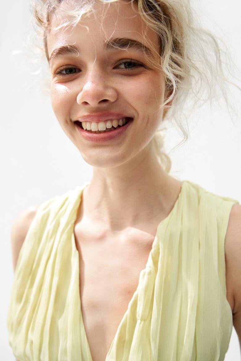 Draped Chiffon Dress, Alternate, color, Light yellow