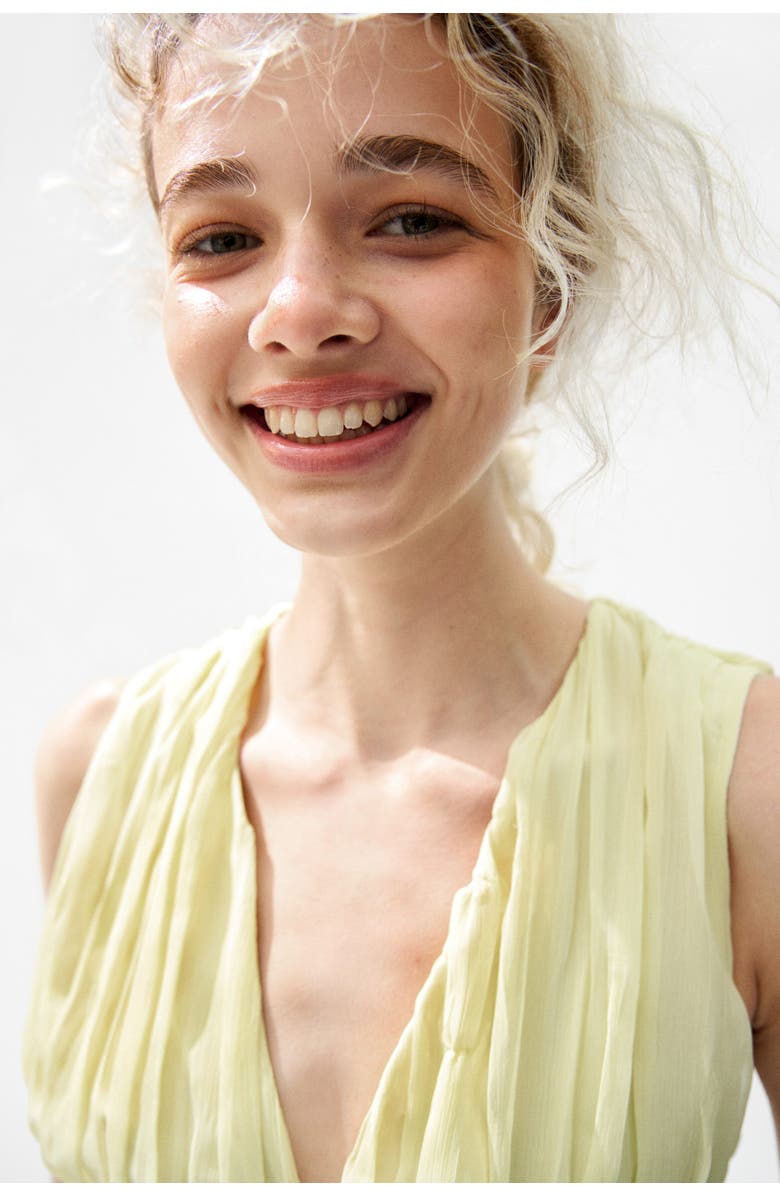 H&M Draped Chiffon Dress, Alternate, color, Light Yellow