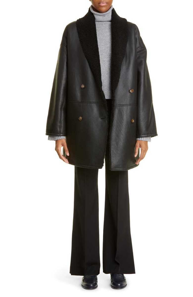 LOULOU DE SAISON Leather Coat with Genuine Shearling Lining, Alternate, color, 