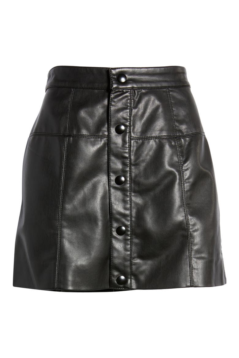 Maisie Button Front Faux Leather Miniskirt, Alternate, color, BLACK