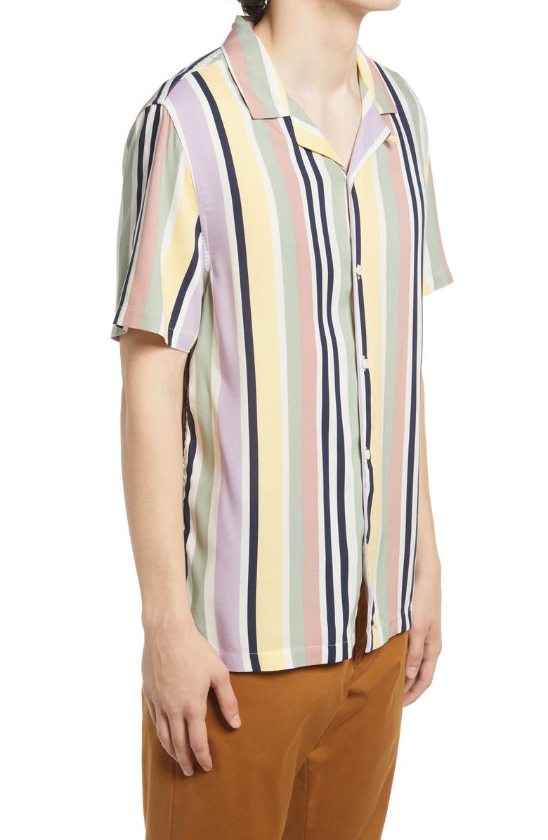 Topman Pastel Stripe Short Sleeve Button-Up Shirt, Alternate, color,