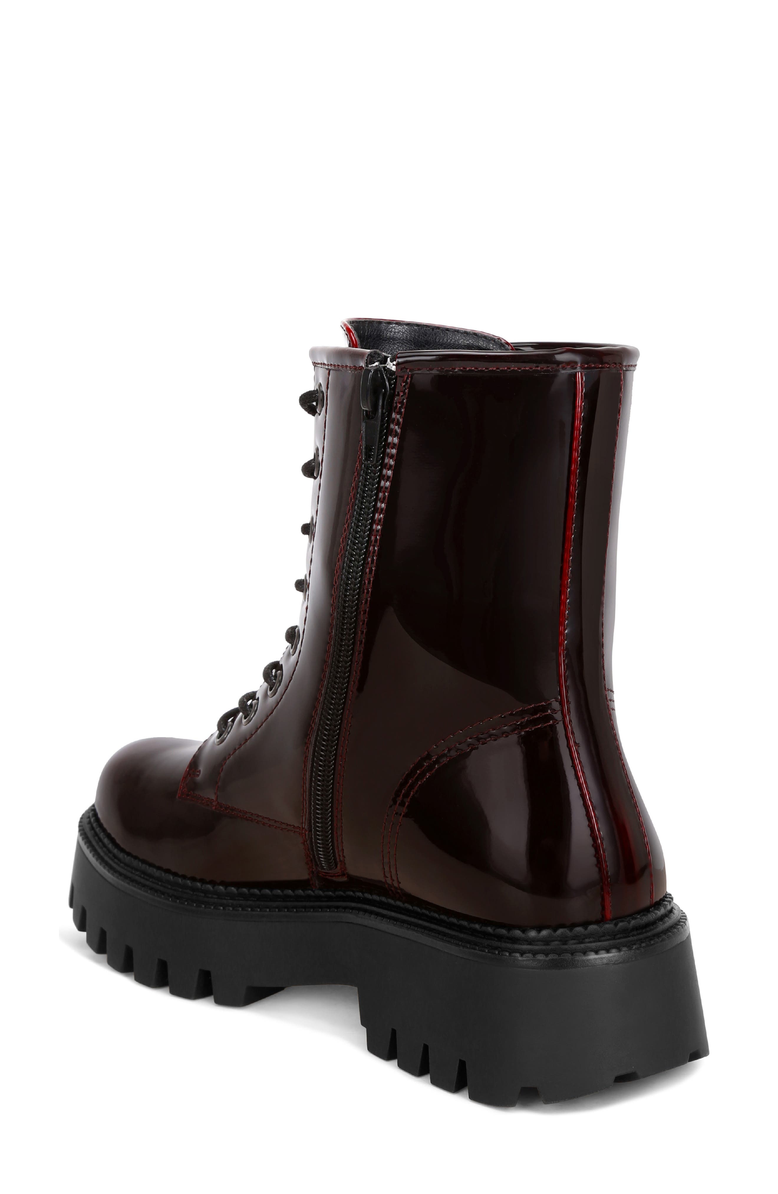 Reginalda Faux Leather Combat Boot, Alternate, color, BURGUNDY PATENT