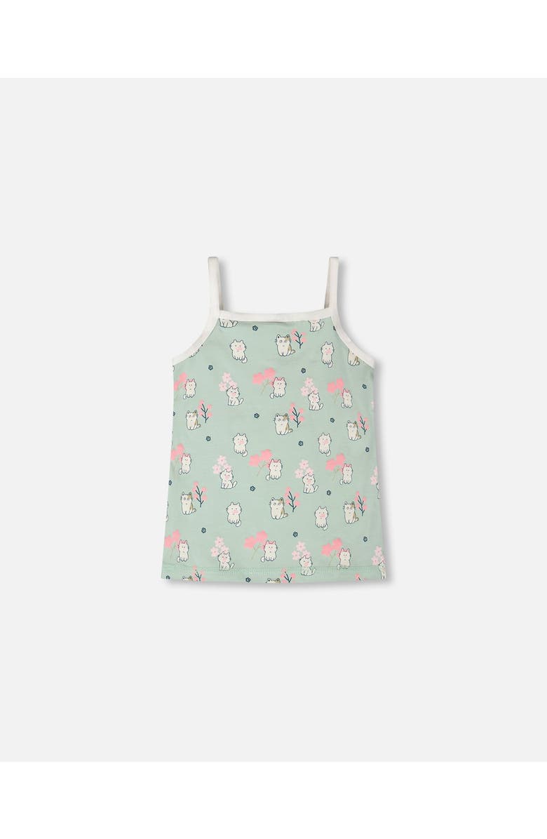 Deux par Deux Organic Cotton Kitten Tank Underwear, Alternate, color, Green Kitten Print