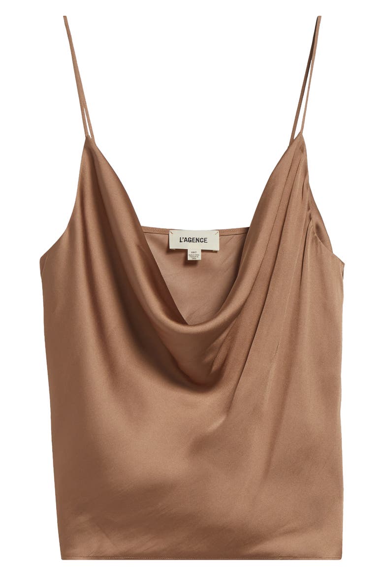 Calista Cowl Neck Satin Camisole, Alternate, color, GINGER SNAP
