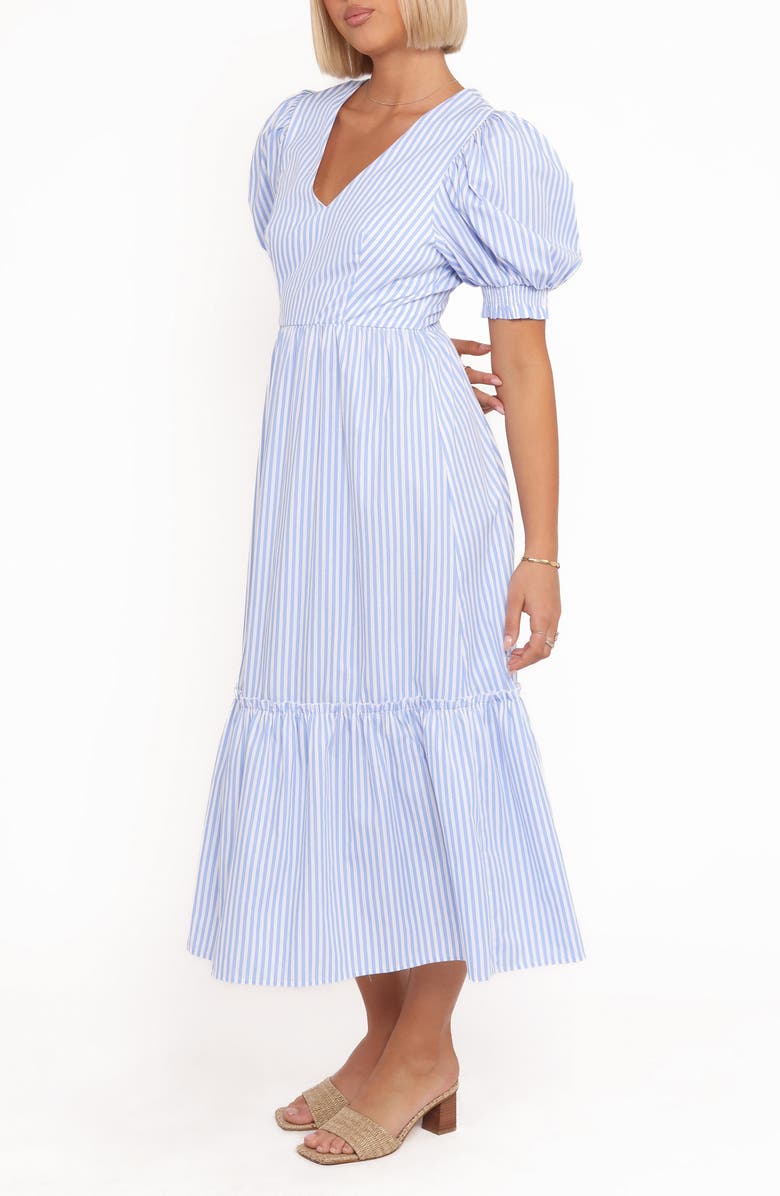Petal & Pup Steele Stripe Puff Sleeve Cotton Midi Dress, Alternate, color, Blue Stripe