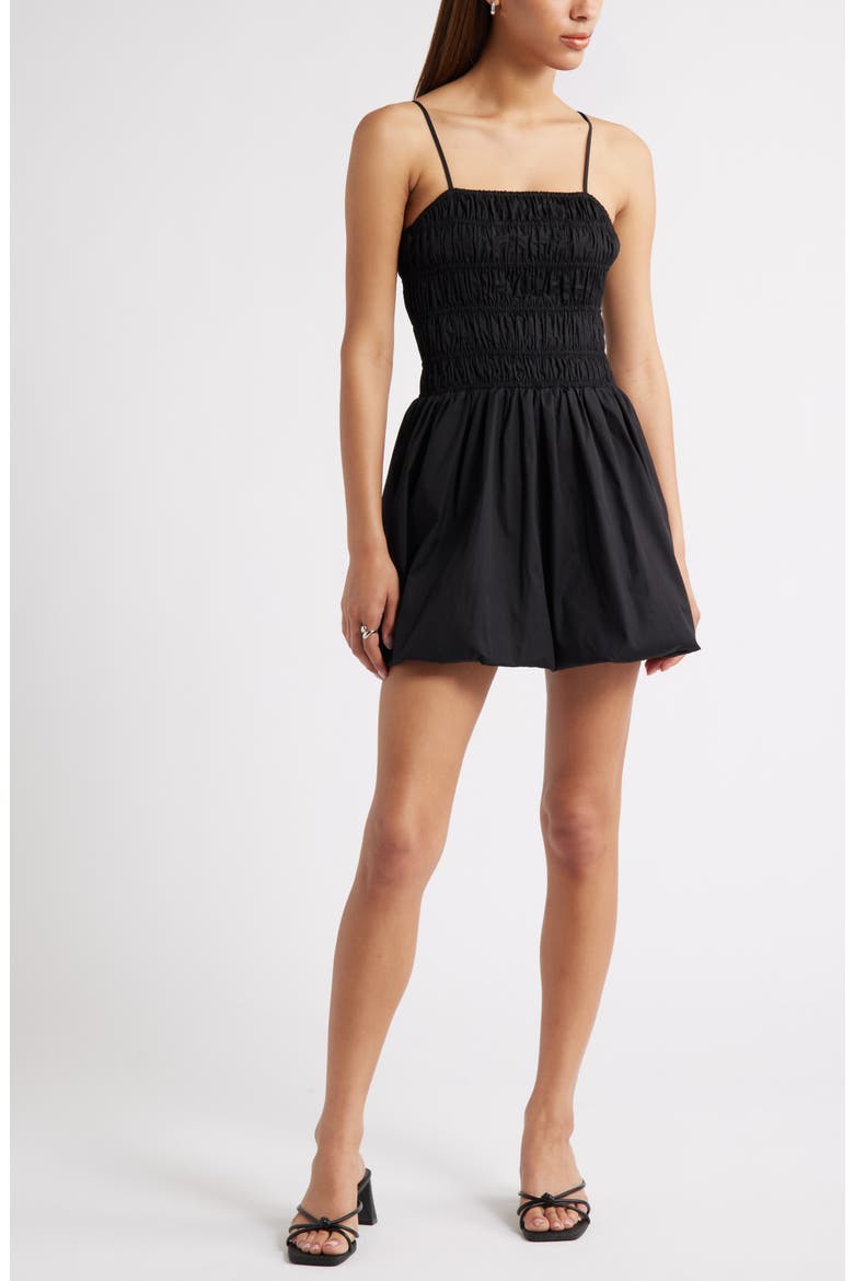 Shirred Minidress, Main, color, BLACK