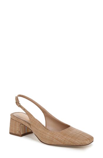 Sam Edelman Terra Slingback Kitten Heel Buff Tan In Tan Raffia