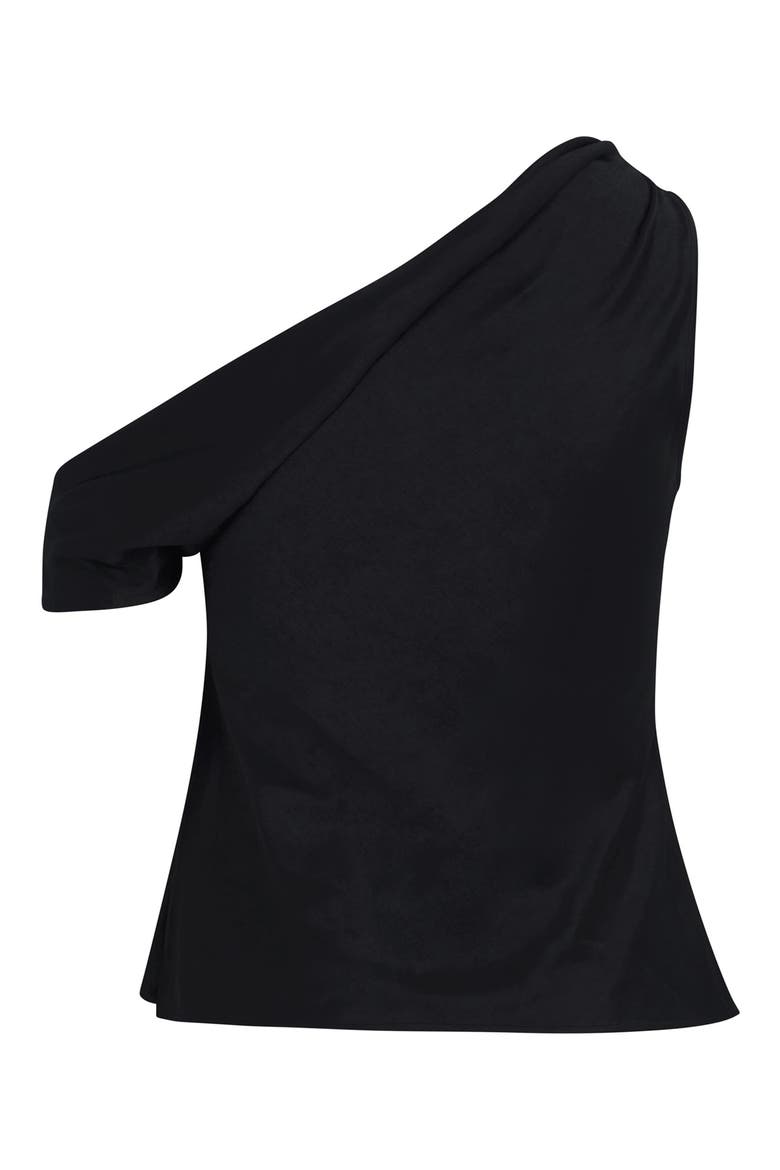 The Side Note One-Shoulder Satin Top, Alternate, color, BLACK