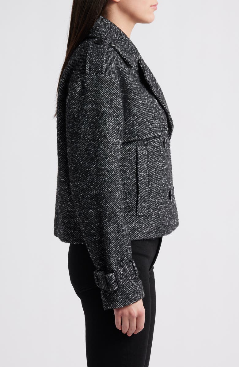 BCBGMAXAZRIA Short Trench Peacoat, Alternate, color, Black White Herrington