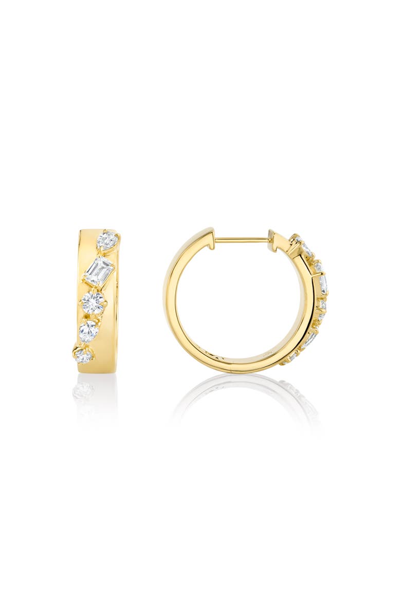 Montage Diamond Cross Hoop Earrings, Alternate, color, Yellow Gold