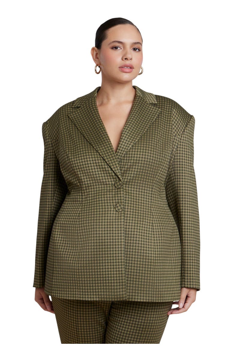 Houndstooth Hourglass Blazer (Plus), Main, color, GREEN CHECK