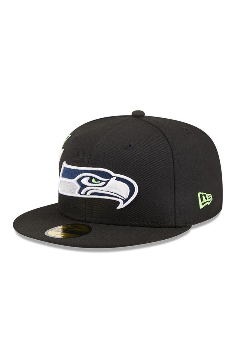 New Era Men's New Era Black Seattle Seahawks Neon 59FIFTY Fitted Hat, Alternate, color, 