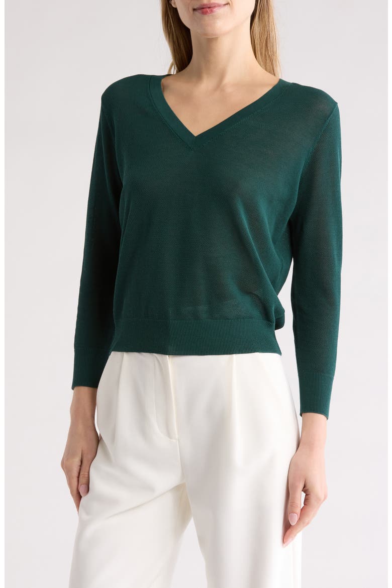 Cotton V-Neck Sweater, Main, color, MALACHITE