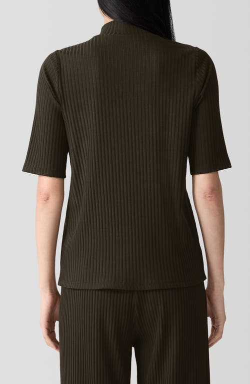 Eileen Fisher Mock Neck Rib Top In Brown