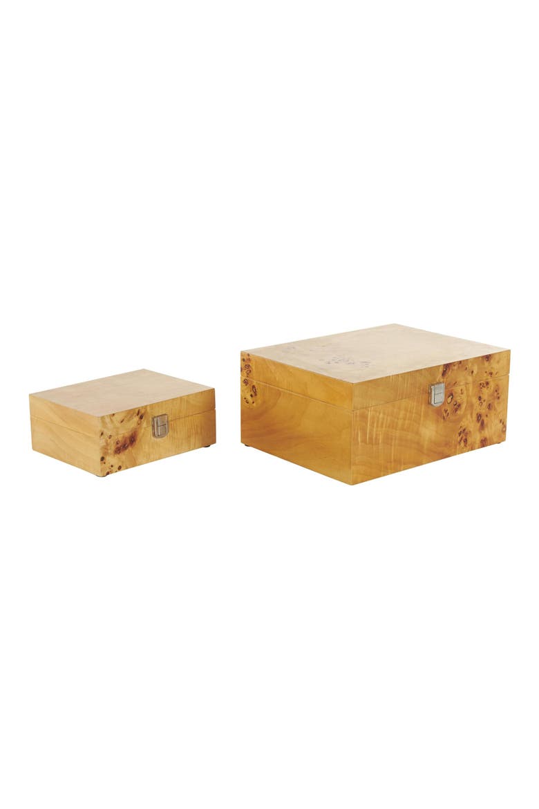 Wood Set of 2 Decorative Boxes, Alternate, color, BROWN