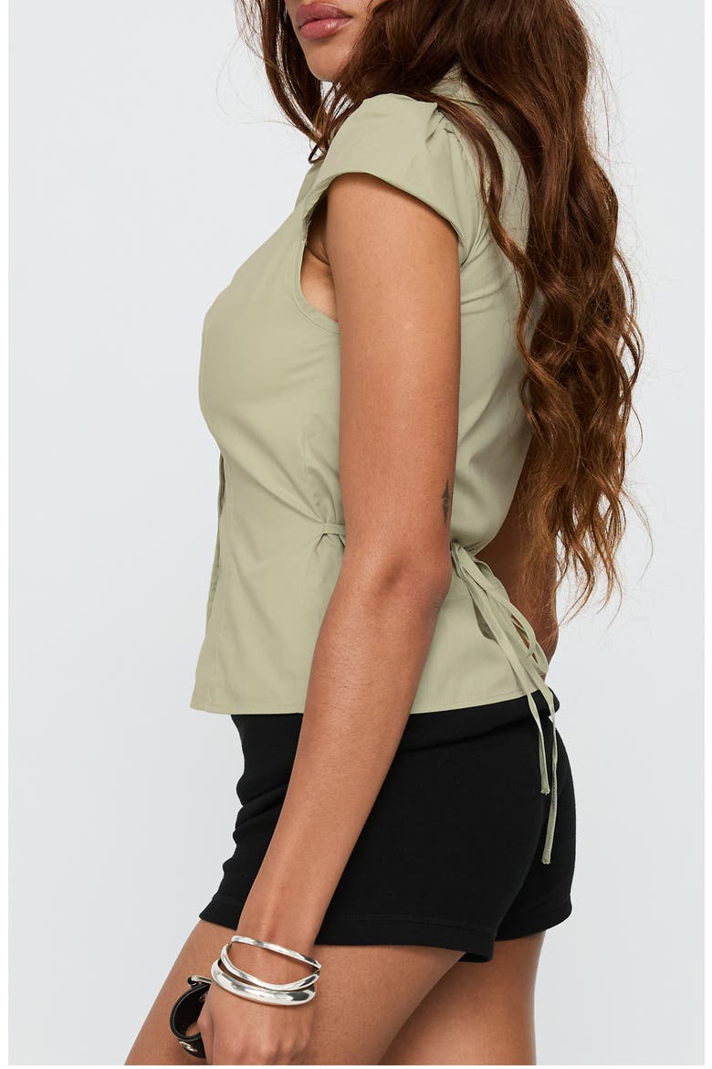 Arianwyn Cap Sleeve Cotton Button-Up Shirt, Alternate, color, SAGE
