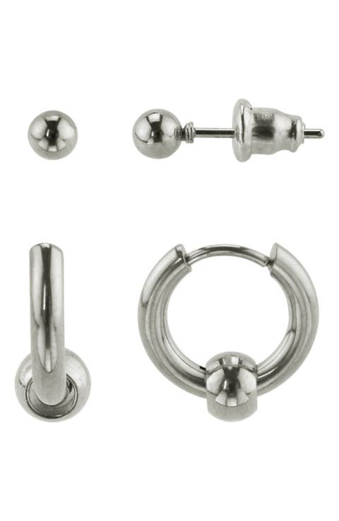 Ball Stud Earrings & Huggie Hoop Earrings Set