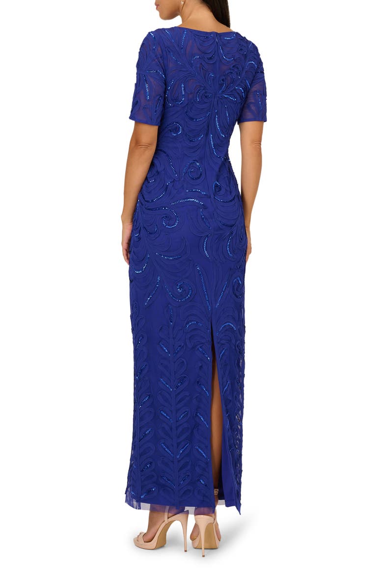 Short Sleeve Soutache Column Gown, Alternate, color, DARK BLUE VIOLET