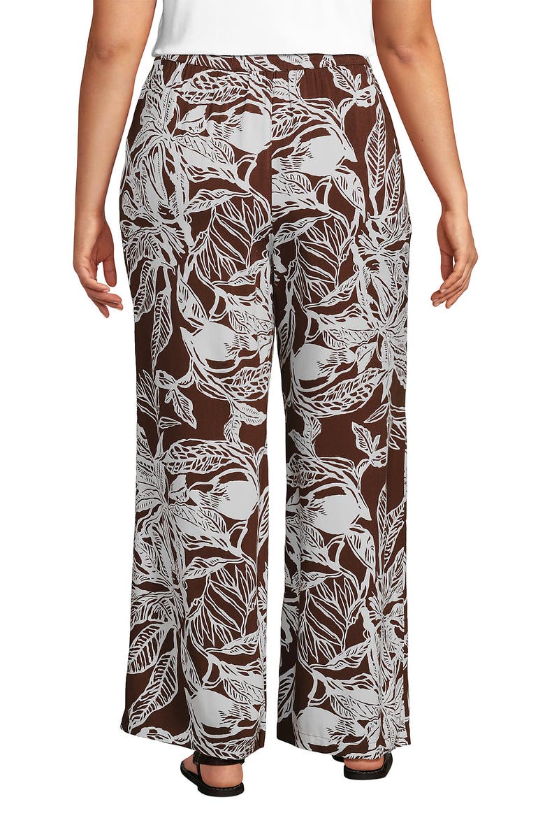 Plus Size Rayon High Rise Wide Leg Pants - Set Bottom, Alternate, color, Bark/Vanilla Etched Leaves