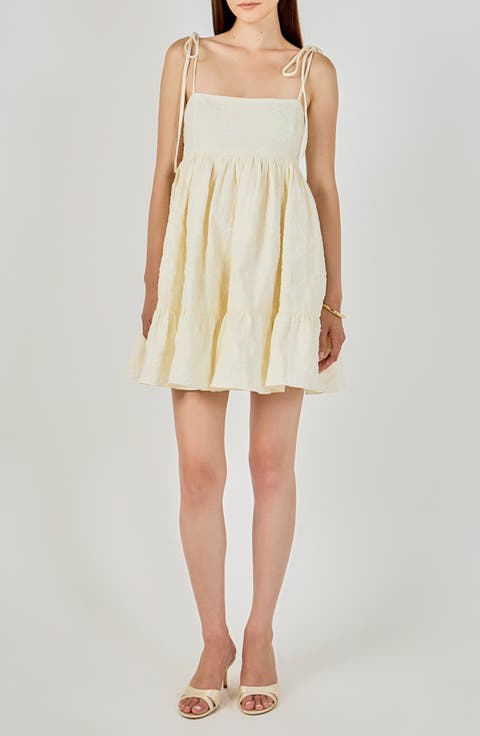 Floral Jacquard Babydoll Minidress