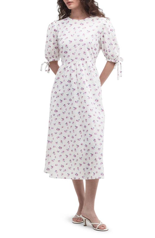 Barbour Goodleigh Floral Puff Sleeve Cotton Midi Dress In White/pink Flowers