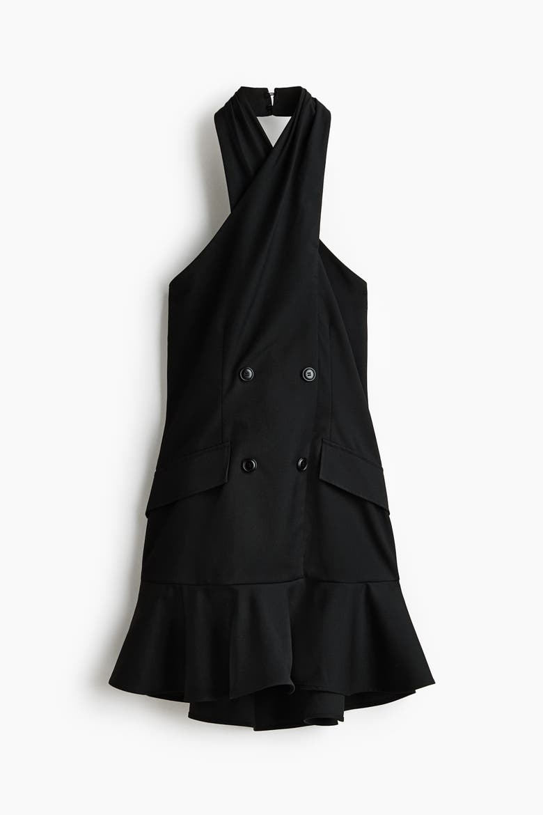 Halterneck Jacket Dress, Alternate, color, Black