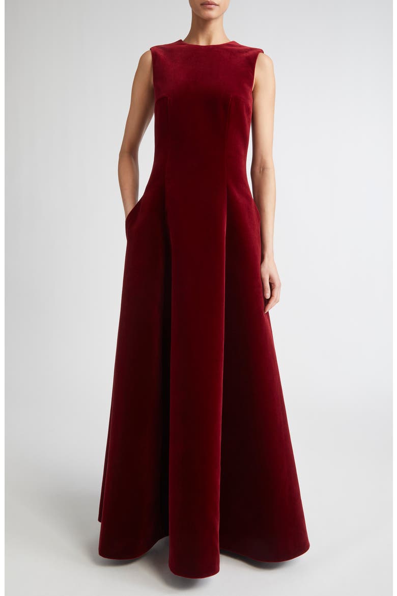 Nodin Sleeveless Velvet Column Gown, Main, color, BURGUNDY