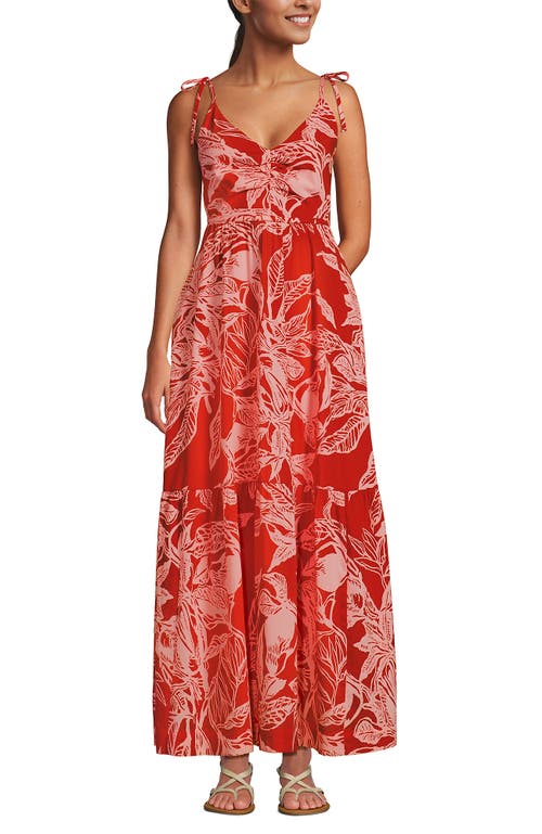 Lands' End Cotton Voile Vneck Tie Strap Maxi Dress In Pink