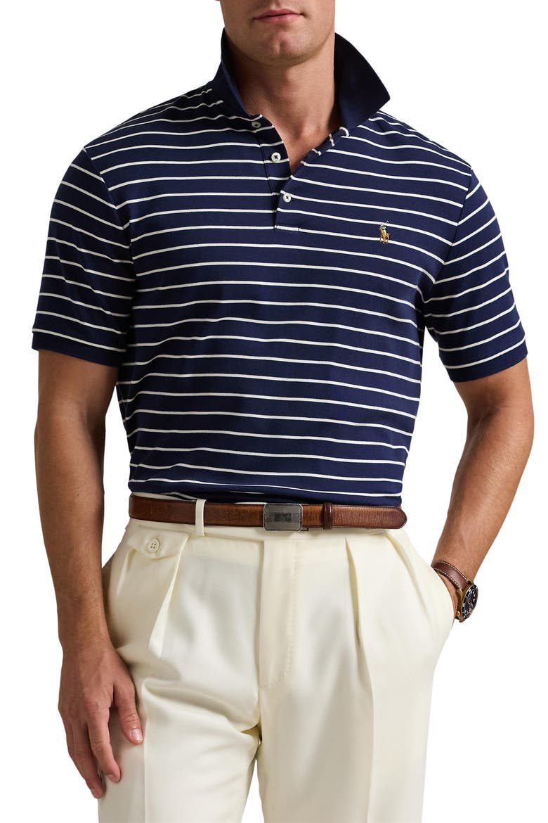 Stripe Cotton Interlock Polo, Main, color, REFINED NAVY/ WHITE