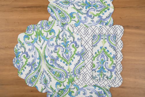 C & F Home C&f Home Juliet Quilted Reversible Bright Paisley Table Runner 14" X 51" In Blue