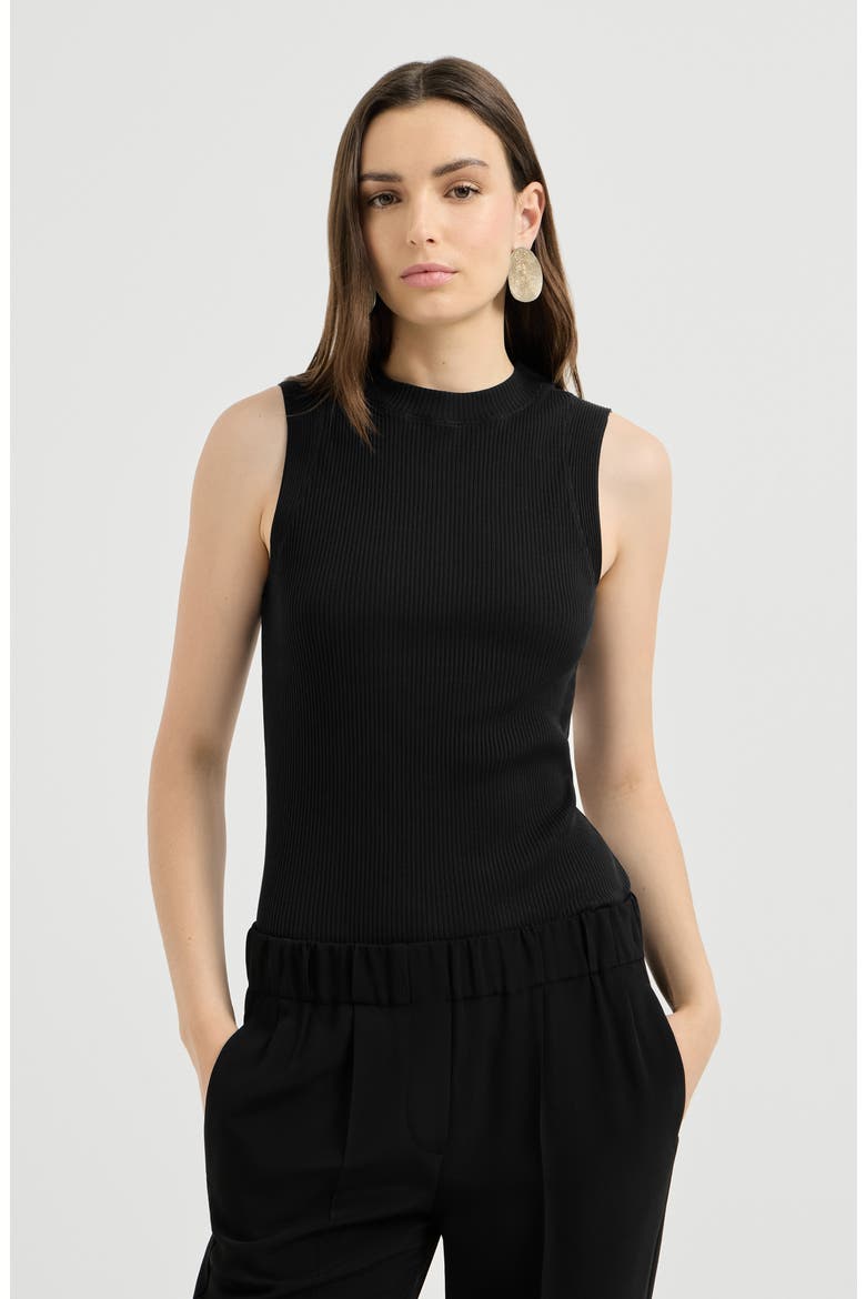 Cotton ribbed jersey top with monili, Main, color, Black
