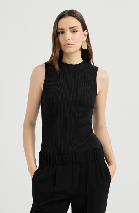 Cotton ribbed jersey top with monili