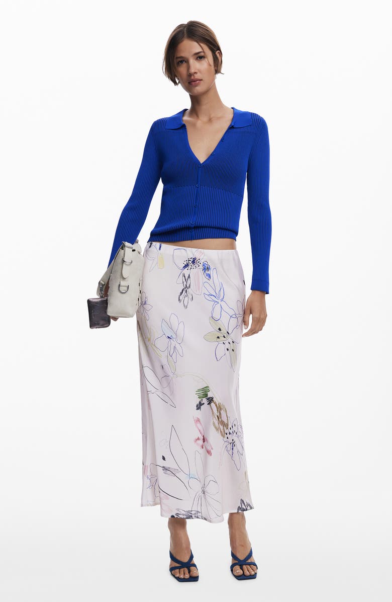 Desigual Floral Print Bias Cut Maxi Skirt, Alternate, color, White/ Light Beige Multi