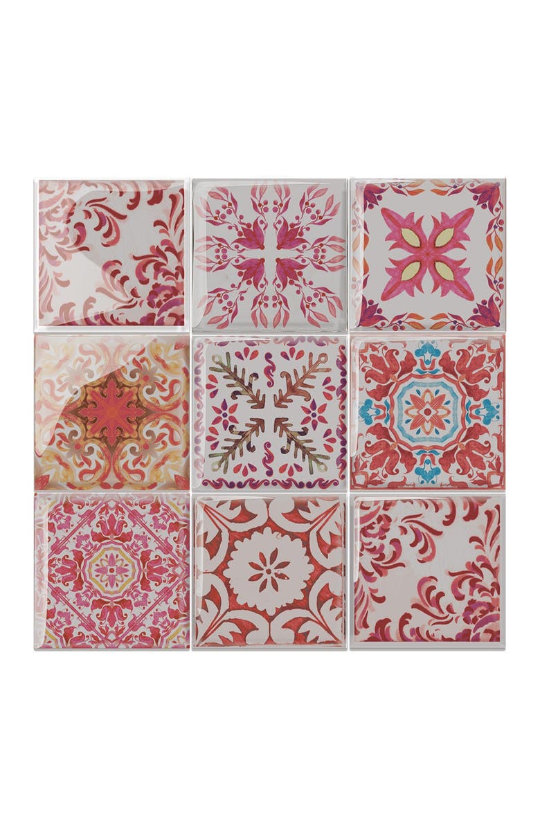 WALPLUS Moroccan Rose Red Mosaic Glossy 3D Sticker Tile 15.4 cm (6 in) - 16pcs in a pack, Alternate, color, 