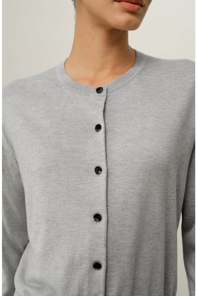 Women's Round-Neck Silk Cashmere Cardigan, Alternate, color, Foggy