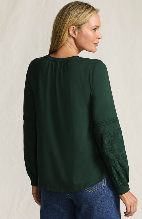 Lands' End Plus Size Lightweight Jersey Lace Mix Long Sleeve Pintuck Top In Green