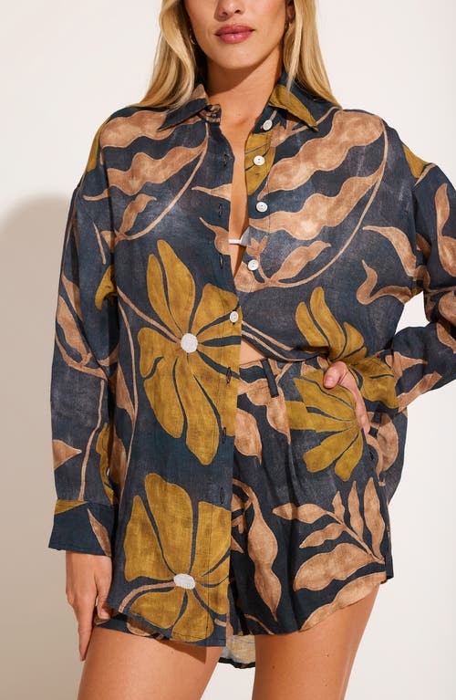 Shop Vitamin A ® Playa Oversize Linen Cover-up Shirt In Kelp Flower